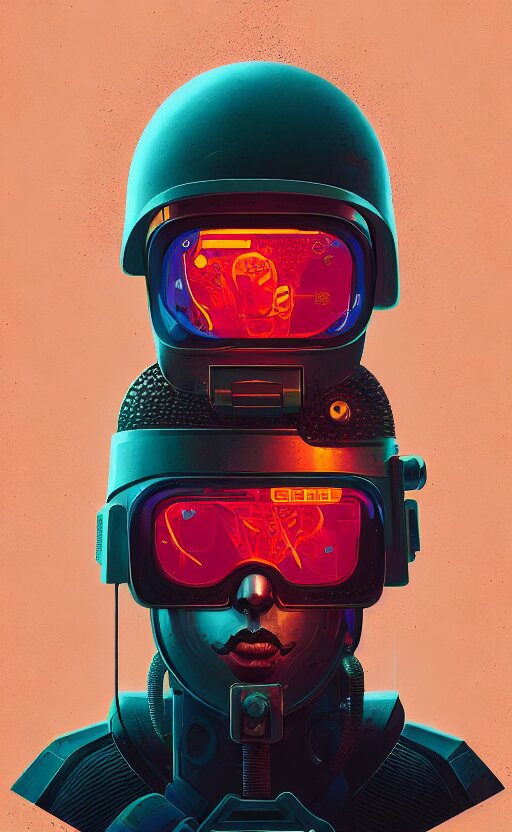 portrait of  a cyberpunk soldier wearing a futuristic helmet by Petros Afshar and Beeple, James Gilleard, Mark Ryden, Wolfgang Lettl highly detailed