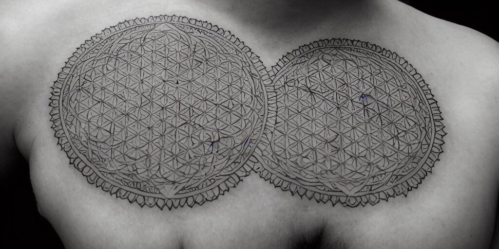 sacred geometry tattoo design, flower of life, sri yantra, dotwork, design, tattoo, 8 k 