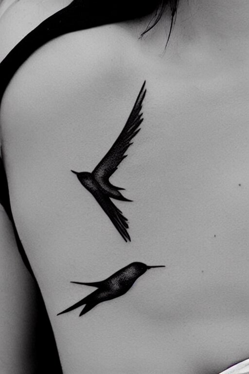 a beautiful swallow tattoo design of minimalist swallows flying into spherical lines and simple basic shapes, black ink, abstract logo, line art 