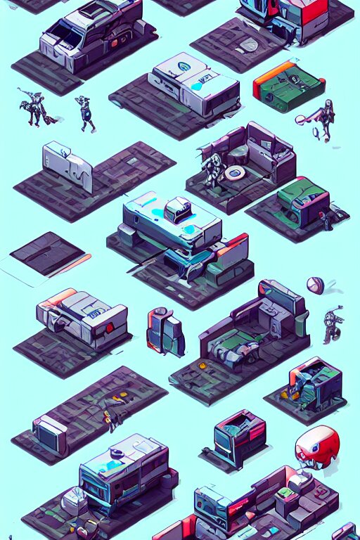 isometric design, sprite sheet, game resources, futuristic van by josan gonzalez 