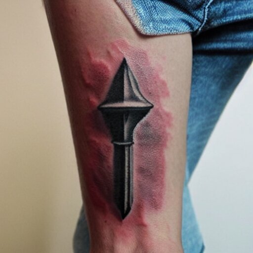 tattoo of a small abstract axe on the forearm