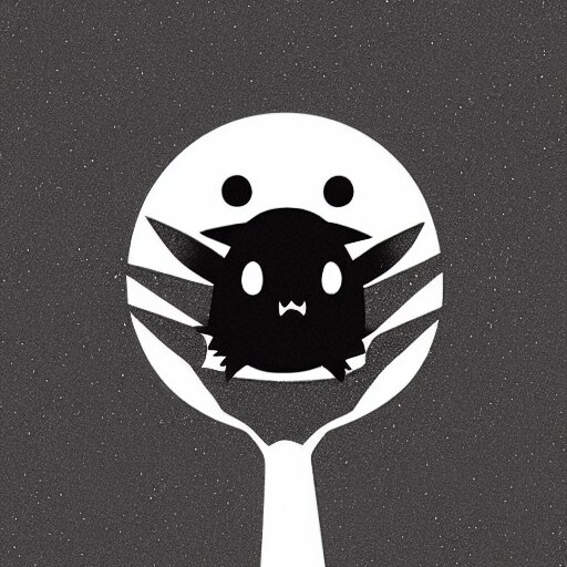 dark, cute, grayscale, void living'leaves bush'creature, bright eyes, pokemon, hayao miyazaki, digital illustration, clipart, cartoon 