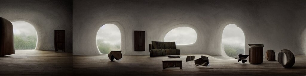 furniture collection with organic shapes, design sheet, Les Edwards, Zdzislaw Beksinski, Carl Gustav Carus, John Harris, Michal Karcz, Zhang Kechun, Mikko Lagerstedt, Scott Listfield, Steven Outram, Jessica Rossier.