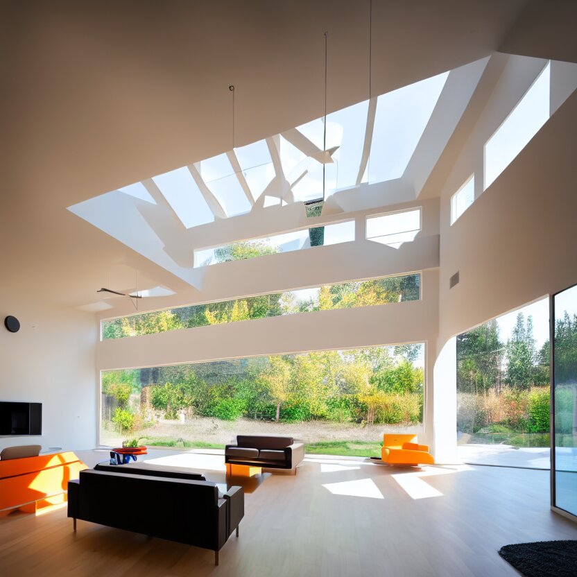 Interior photograph of a bright modern house, 8k, ultra HD