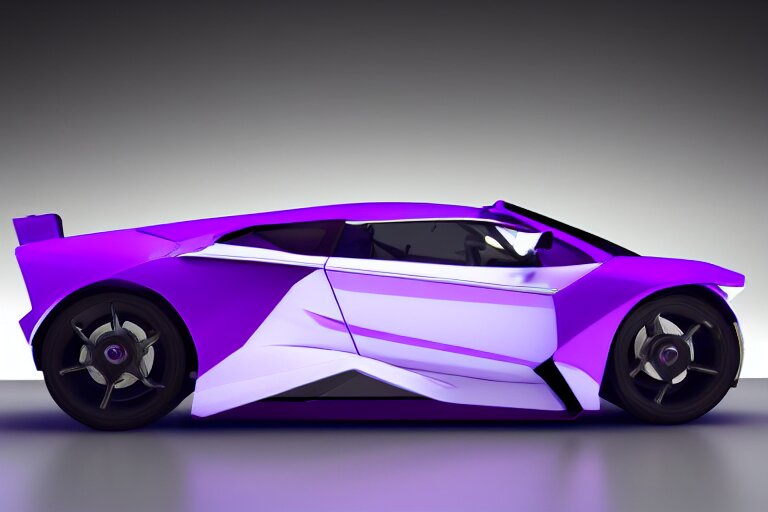 cyberpunk purple lamborghini concept inspired sports car, futuristic look, highly detailed body, very expensive, photorealistic camera shot, bright studio setting, studio lighting, crisp quality and light reflections, unreal engine 5 quality render 