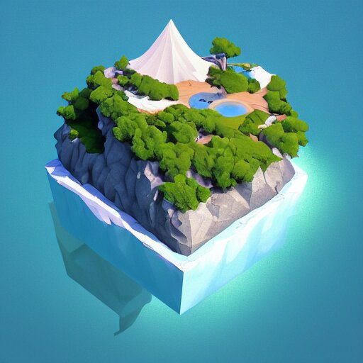 a floating island on an ocean isometric art, low poly art, game art, artstation, 3D render, high detail, cgsociety, unreal engine 5