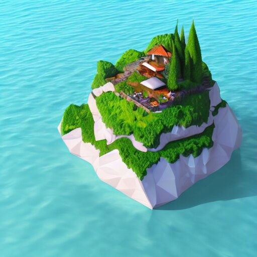 a floating island on an ocean isometric art, low poly art, game art, artstation, 3D render, high detail, cgsociety, unreal engine 5