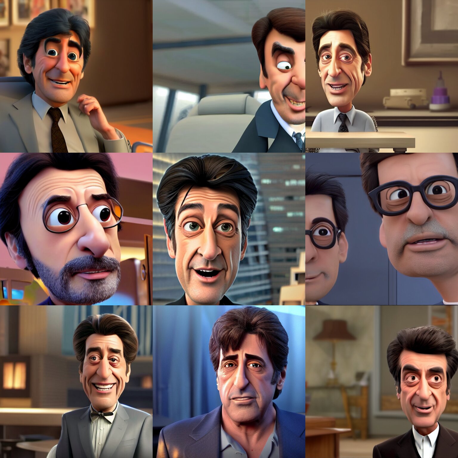 screenshot of al pacino in a pixar movie. 3 d rendering. unreal engine. amazing likeness. very detailed. cartoon caricature. 