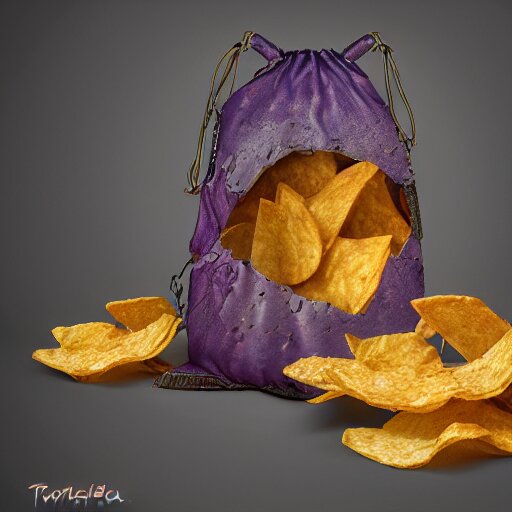 fantasy shiny bag of tortila chips, high detail, fantasy art, concept art, 4 k, ultra detail, computer art 