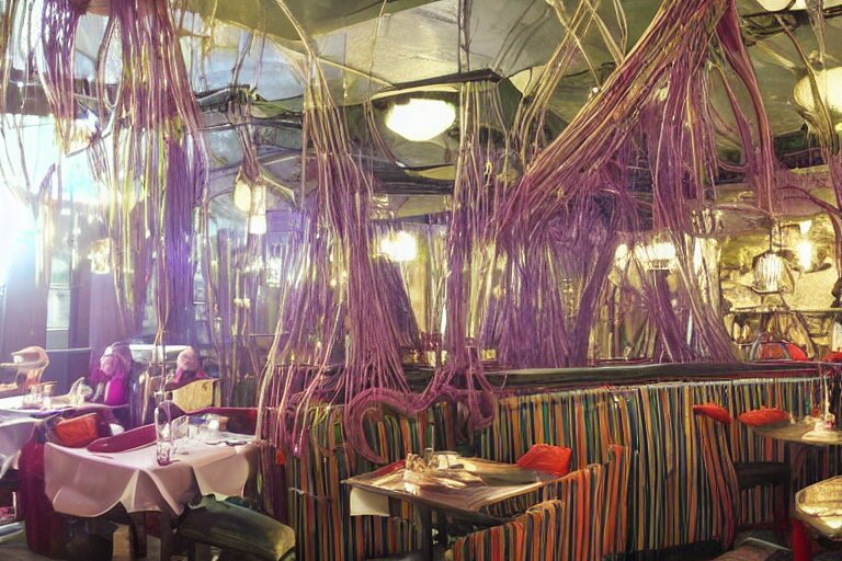 magical restaurant serving tentacle-spaghetti to wizards