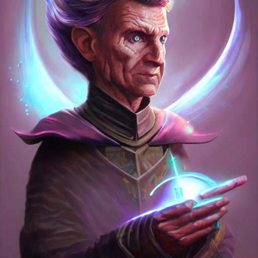 A sorcerer wielding a futuristic super weapon, bust shot, smooth, intricate, elegant, power aura, digital painting, artstation, concept art, high tech fantasy, sharp focus, illustration, art by Mark Ryden-H 640