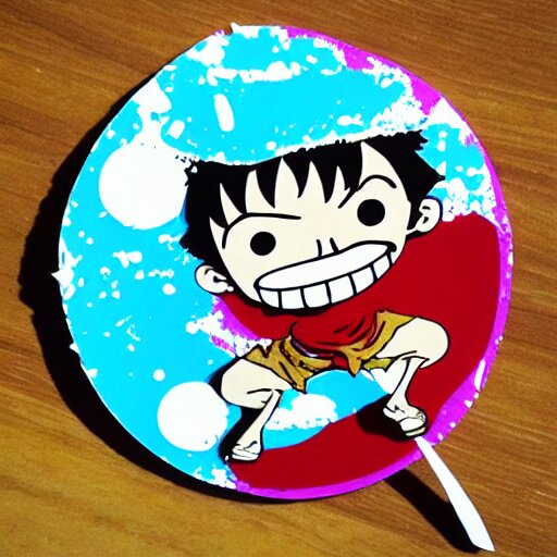 die cut sticker, luffy is joyboy, splatter paint on paper 