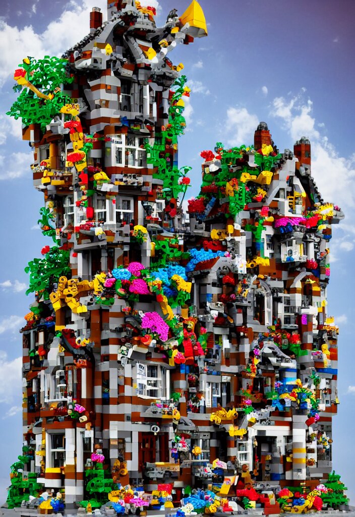 a photo of a house made entirely of legos located in a dreamy by salvador dalli magical, fantasy, pop surrealism trending on artstation, digital art. 