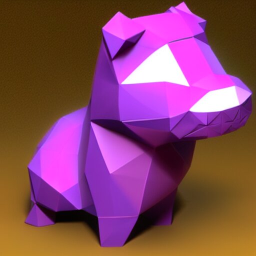 a small purple animal with a yellow box on its head, a low poly render by miyamoto, polycount, rayonism, low poly, polycount, rendered in maya 