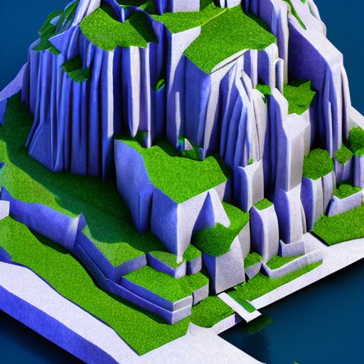 manhattan on a floating island in the sky, waterfalls falling down, low poly art, isometric art, 3d render, ray tracing, high detail, artstation, concept art, behance, smooth, sharp focus, ethereal lighting