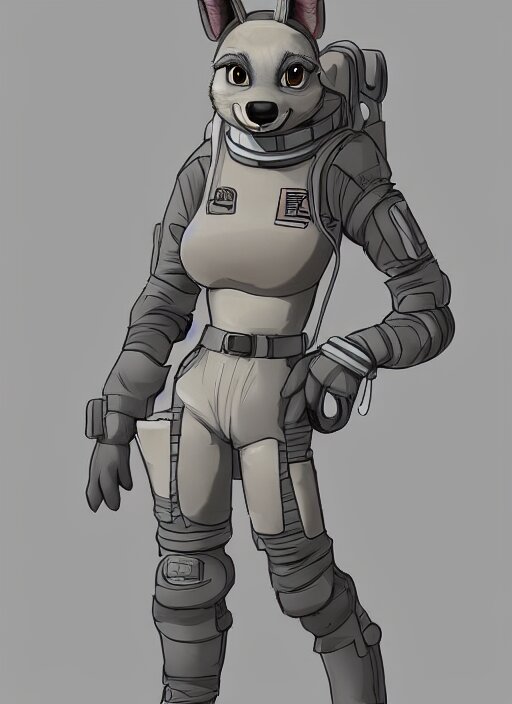 digital detailed full body of anthromorphic female hyena, in style of zootopia, zootopia, zootopia, fursona, furry, furaffinity, 4 k, deviantart, furry art, fursona art, wearing astronaut outfit, in style of zootopia, hyena fursona, cyberpunk, female, detailed feminine face, 