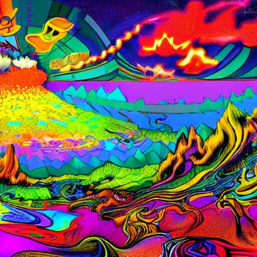 crazy psychedelic landscape full of ghosts, utopia 