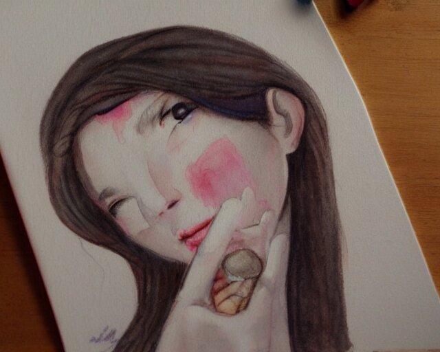 a girl with the ice cream watercolor colored pencil painting trending on artstation 