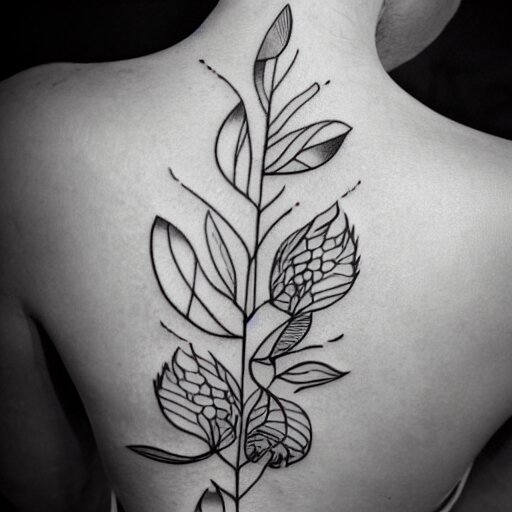 photograph of a floral tattoo, line drawing, black ink, minimalist, photo - realistic 