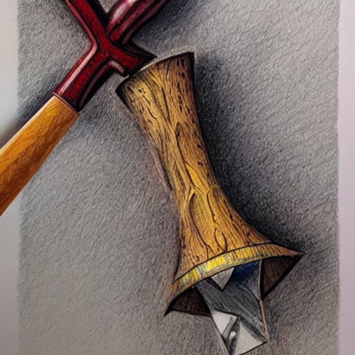  Colored pencil art on paper, Battle Axe, highly detailed, artstation, MasterPiece, Award-Winning, Caran d'Ache Luminance