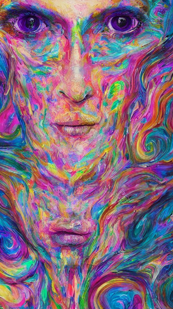 hyperrealistic abstract close-up female! portrait Renaissance psychedelic!! celestial happy! pure creature!! peaceful! kind spirit of nature! beautiful fractal!! eyes! highly detailed concept art eric zener elson peter cinematic hard rainbow lighting high angle hd 8k sharp shallow depth of field endless, inspired by Zdzisław Beksiński Salvador Dali