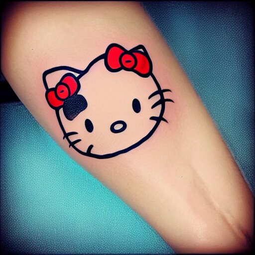 beautiful gorgeous tattoo art of hello kitty, extremely intricate, professional art, striking pose, amazing 