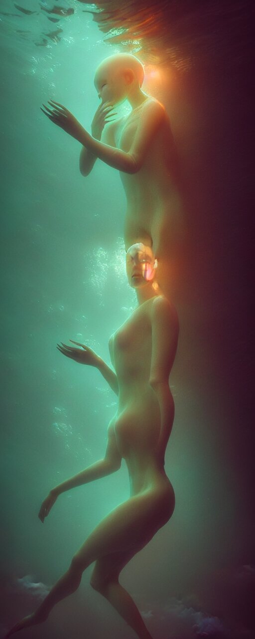 ultra realistic horror photo of a dimly lit translucent female alien creature underwater, very intricate details, focus, full frame image, curvy, model pose, artwork by tooth wu and wlop and beeple and greg rutkowski, award winning 