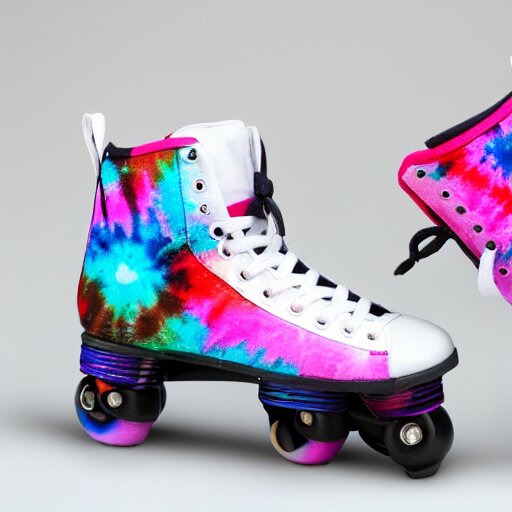 tie - die roller skates on a white background 