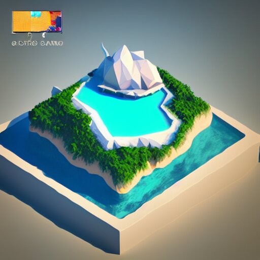 a floating island on an ocean isometric art, low poly art, game art, artstation, 3D render, ultra detailed, cgsociety, unreal engine 5