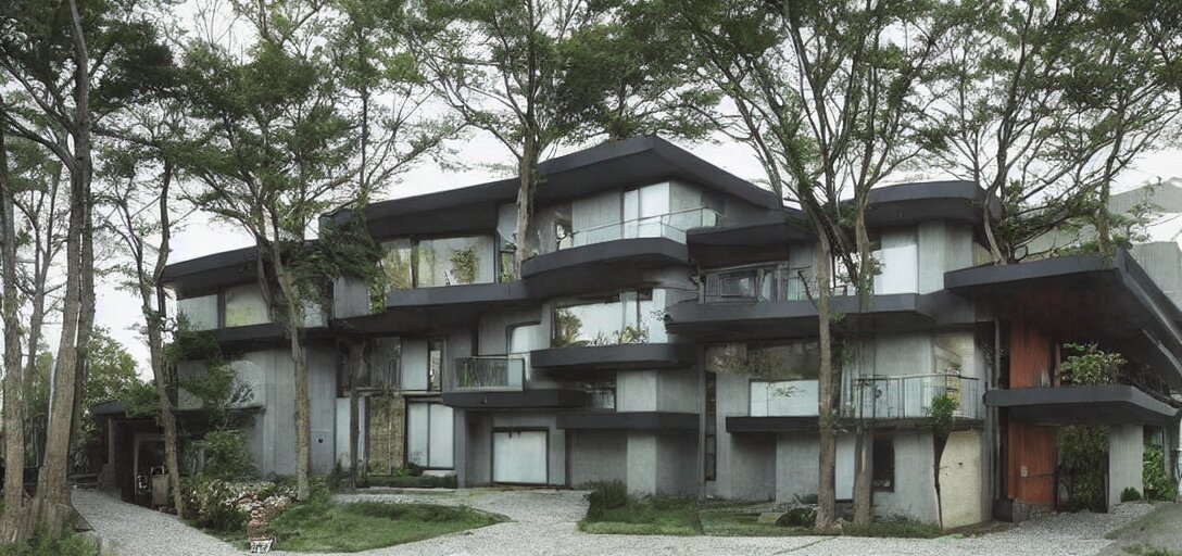 Ghibli style modern house architecture