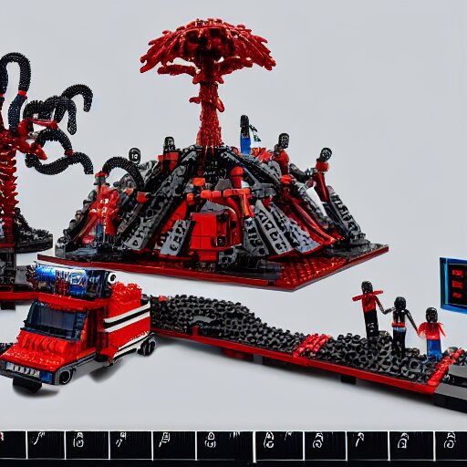 official Stranger Things demogorgon Lego technic set, pictured on a white background, highly detailed, 8k, field depth, Lego creators winner set