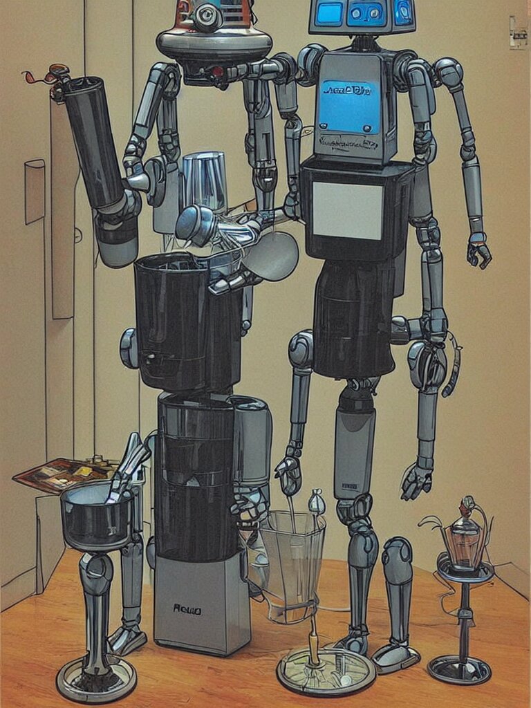 walking robot coffee maker, by jean giraud