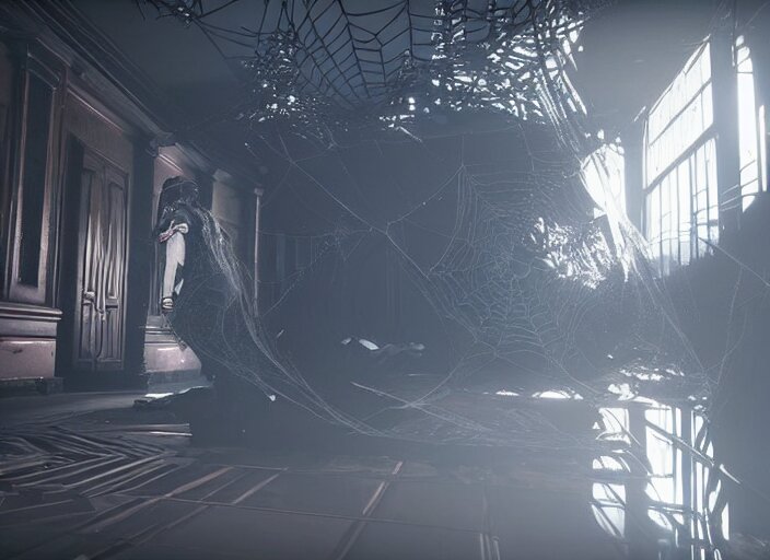 large spider web infested hallway in destiny 2, liminal, dark, dystopian, abandoned, highly detailed 4 k 6 0 fps in - game destiny 2 gameplay screenshot leak 