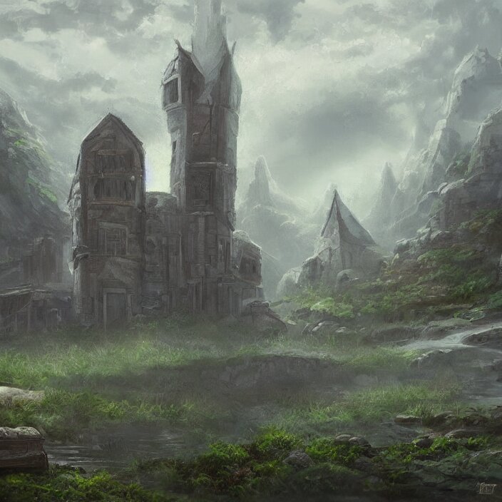 a building in a serene landscape, fantasy art 