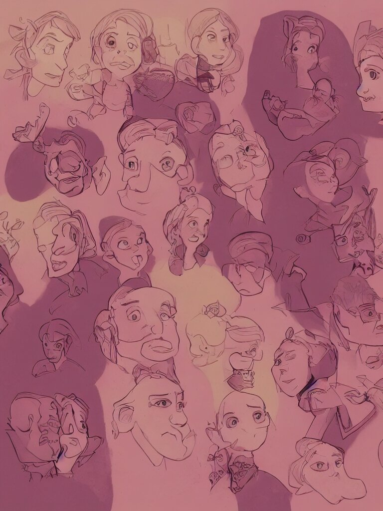 pink faces filling the page by disney concept artists, blunt borders, golden ratio, beautiful light 