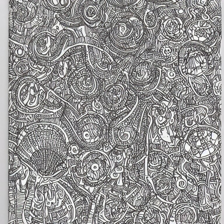 notebook doodle architecture sketch with extremely intricate psychedelic dmt mushrooms lsd patterns hyper detailed linework pen and paper 