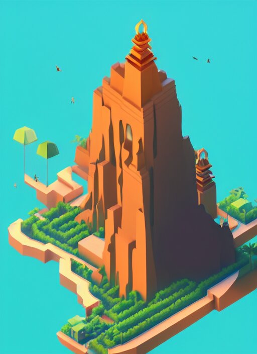 a low poly isometric render of bali in the style of monument valley, intricate, elegant, smooth shading, soft lighting, illustration, simple, solid shapes, by magali villeneuve, jeremy lipkin and michael garmash, rob rey and kentaro miura style, octane render 