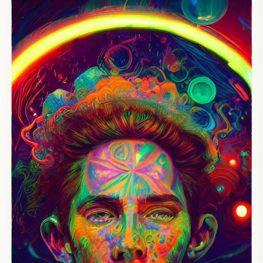 An extremely psychedelic experience, colorful, surreal, dramatic lighting, cosmonaut, LSD, face, detailed, intricate, elegant, highly detailed, digital painting, artstation, concept art, smooth, sharp focus, illustration, art by Sam Spratt, Dan Mumford, Artem Demura and Alphonse Mucha