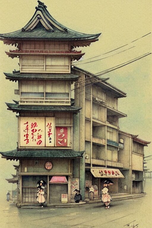 (((((1950s japanese city . muted colors.))))) by Jean-Baptiste Monge !!!!!!!!!!!!!!!!!!!!!!!!!!!