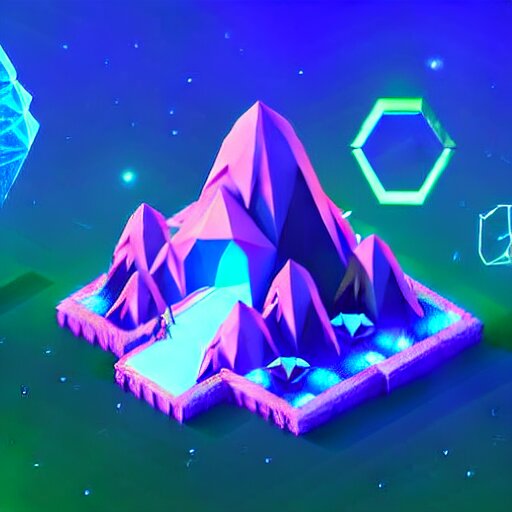 mobile game asset, isometric staircase, crystals, organic low poly vector design, bioluminescent alien - like plants of pandora, aesthetic of avatar's alien nature. we can see alien plants glowing in the dark arround the isometric itens in dark place cyan, orange smooth glow night photoshop filter low poly behance hd 