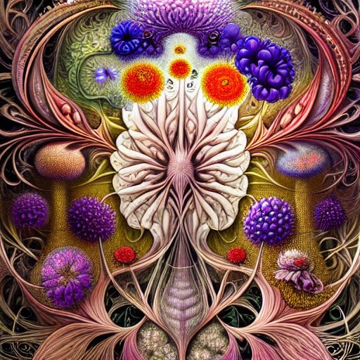 an ultra hd detailed painting of many different types of flowers by Android Jones, Earnst Haeckel, James Jean. behance contest winner, generative art, Baroque, intricate patterns, fractalism, rococo