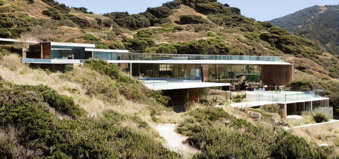 house designed by renzo piano overlooking big sur. landscape design by louis benech. 