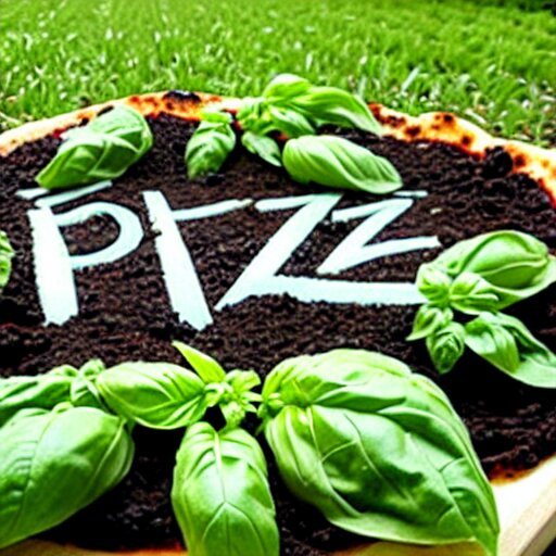 a garden of basil, shaped into the word'pizza'