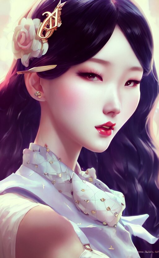 a pin up and beautiful fashion charming dreamlke korea girl with lv jewelry, character art, art by artgerm lau and kyoung hwan kim and and ilya kuvshinov and john singer sargent, hyperdetailed, 8 k realistic, symmetrical, frostbite 3 engine, cryengine, dof, trending on artstation, digital art 