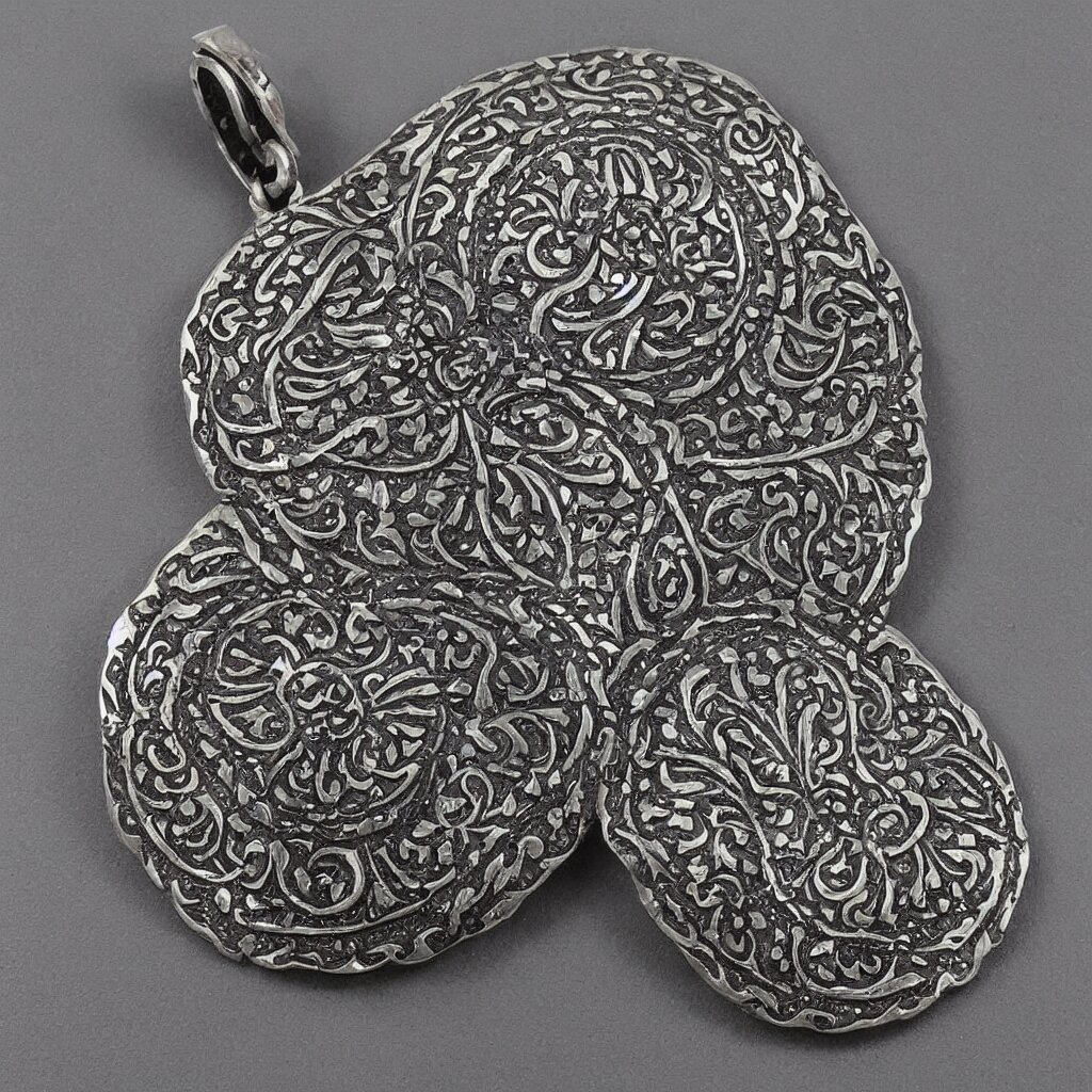 Amulet Of Ottoman inlaid in silver, realistic, clean