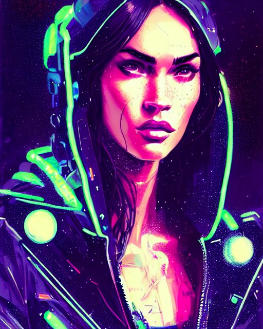 Lexica - Detailed portrait Megan Fox Neon Operator Girl, cyberpunk ...