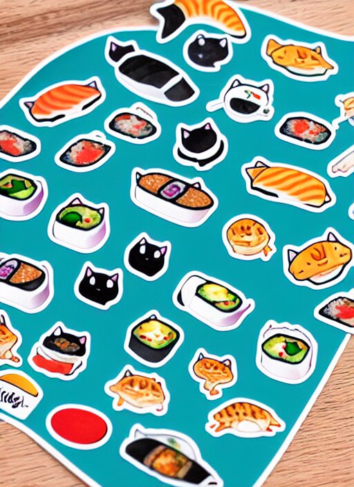 cats and sushi sticker sheet 