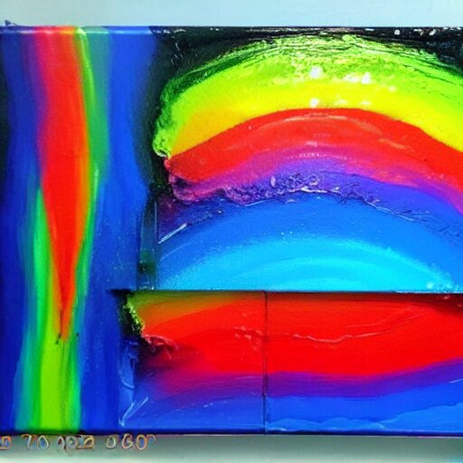 a pour painting on canvas, rainbow colors, abstract, thick paint, chunky paint, glossy, resin coated 