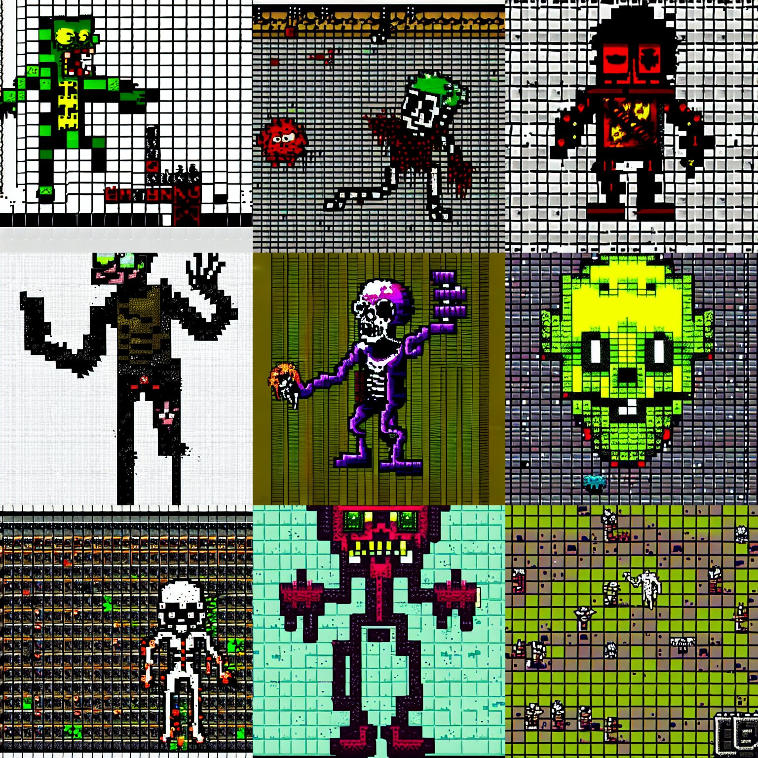 a zombie sprite from roguelike rpg game, msxotto +, pixel art, horror art, masterpiece, dark, gothic, very detailed, sharp, 8 k, cgsociety 