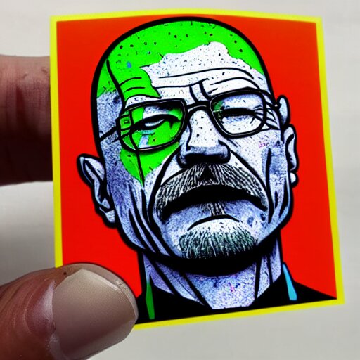 die cut sticker, walter white wearing the joker outfit, splatter paint 